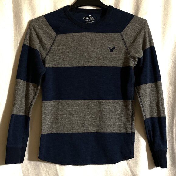 Mens American Eagle Outfitters Blue & Gray Long Sleeve Thermal Shirt SZ S - Picture 1 of 3